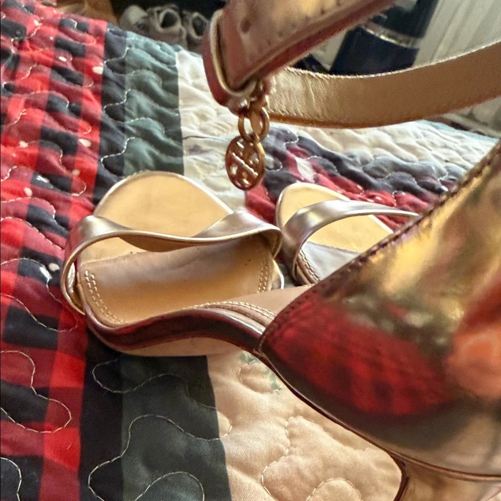 Tory Burch Metallic Gold Ankle-Strap Stiletto Heels